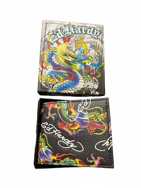Ed Hardy Wallet Black Bifold Eagle Vegan Leather Logo Streetwear vallet case